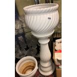 WHITE POTTERY LOBED JARDINIERE ON PEDESTAL AND JARDINIERE ON STAND