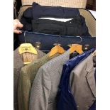 SUITCASE OF GENTS TWEED AND HERRINGBONE BLAZERS AND TROUSERS