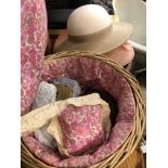 WICKER NEEDLEWORK BASKET AND LADIES HATS