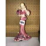 POTTERY ART DECO FIGURINE - LADY IN A PINK GOWN