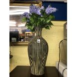 BALUSTER RIBBED POTTERY FLOWERS WITH FAUX LILAC FLOWERS