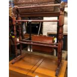 PINE VICTORIAN STYLE TOWEL RAIL AND TWO SMALL EDWARDIAN UPHOLSTERED STOOLS