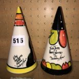 TWO CROWN DEVON 'DOROTHY ANN' HANDPAINTED CONICAL SIFTERS,