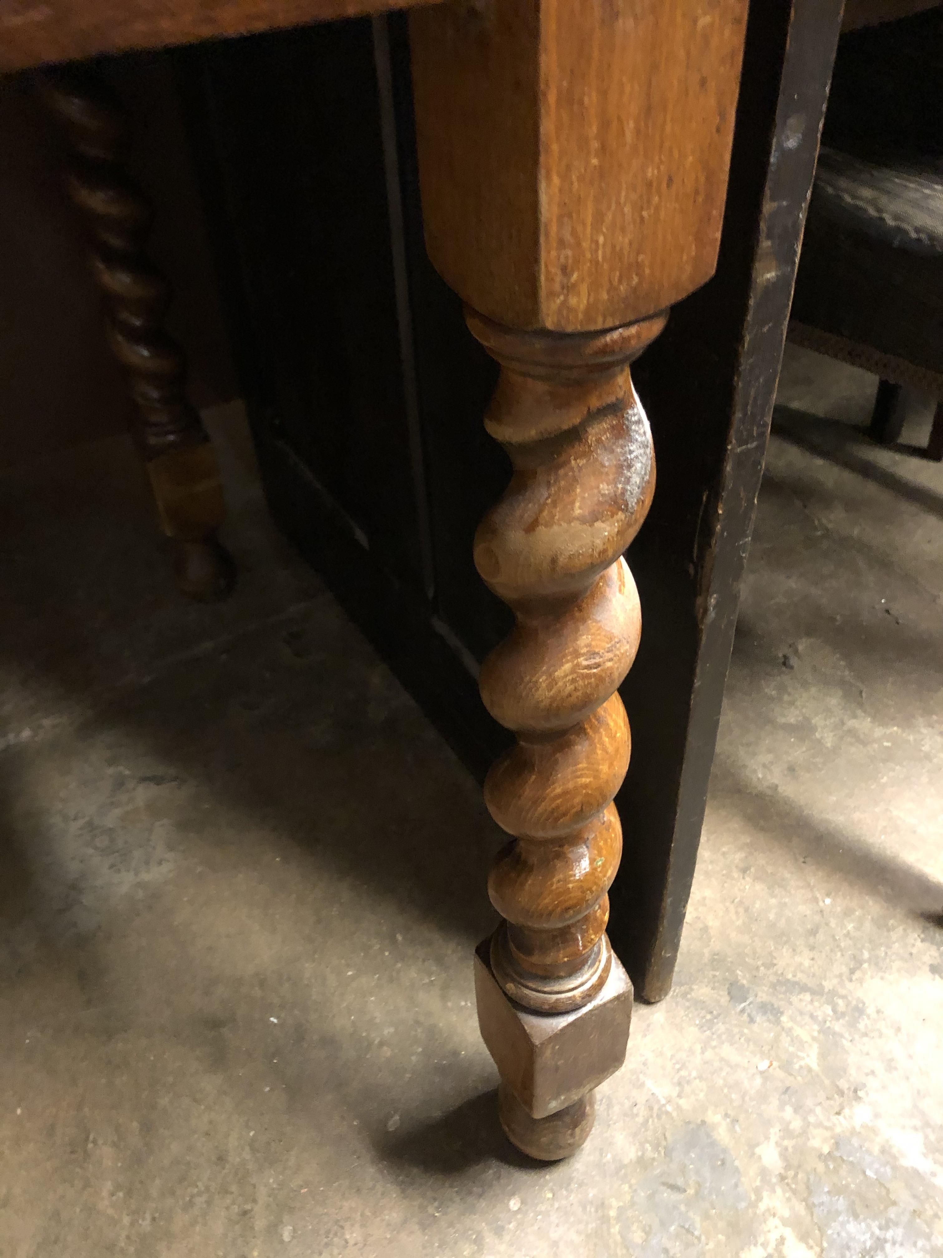 OAK BARLEY TWIST DRAWER LEAF TABLE - Image 3 of 3