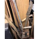 SELECTION OF AGRICULTURAL BYGONES INCLUDING SCYTHES, BALE CUTTERS,