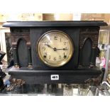 WOODEN CASED SIMULATED BLACK SLATE AMERICAN MANTEL CLOCK