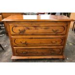 MODERN CHERRYWOOD GERMAN STYLE THREE DRAWER CHEST ON BUN FEET