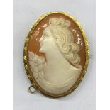 9CT GOLD MOUNTED OVAL CAMEO BROOCH 13.