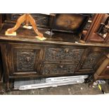 1920S CARVED OAK GALLERY BACK BARLEY TWIST SIDEBOARD