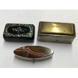 VICTORIAN PAPIER MACHE AND ABALONE INSET SNUFF BOX,