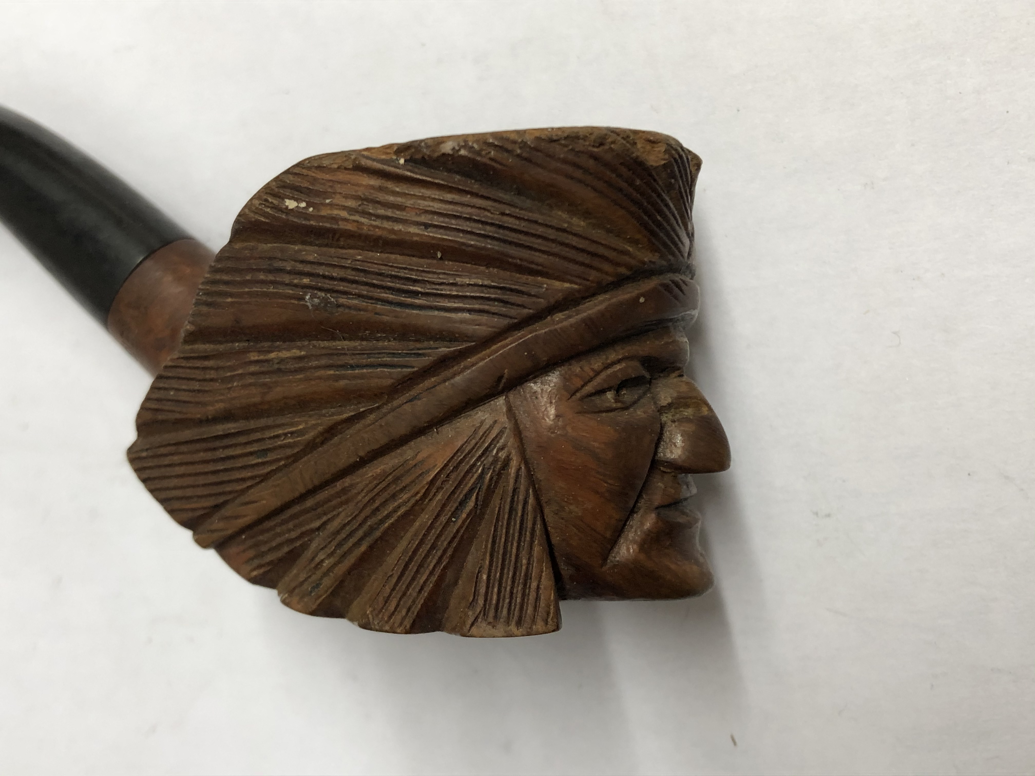 CARVED INDIAN CHIEF HEAD BOWL PIPE - Image 2 of 4