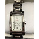 BOXED SWISS BALANCE SQUARE FACED WRIST WATCH