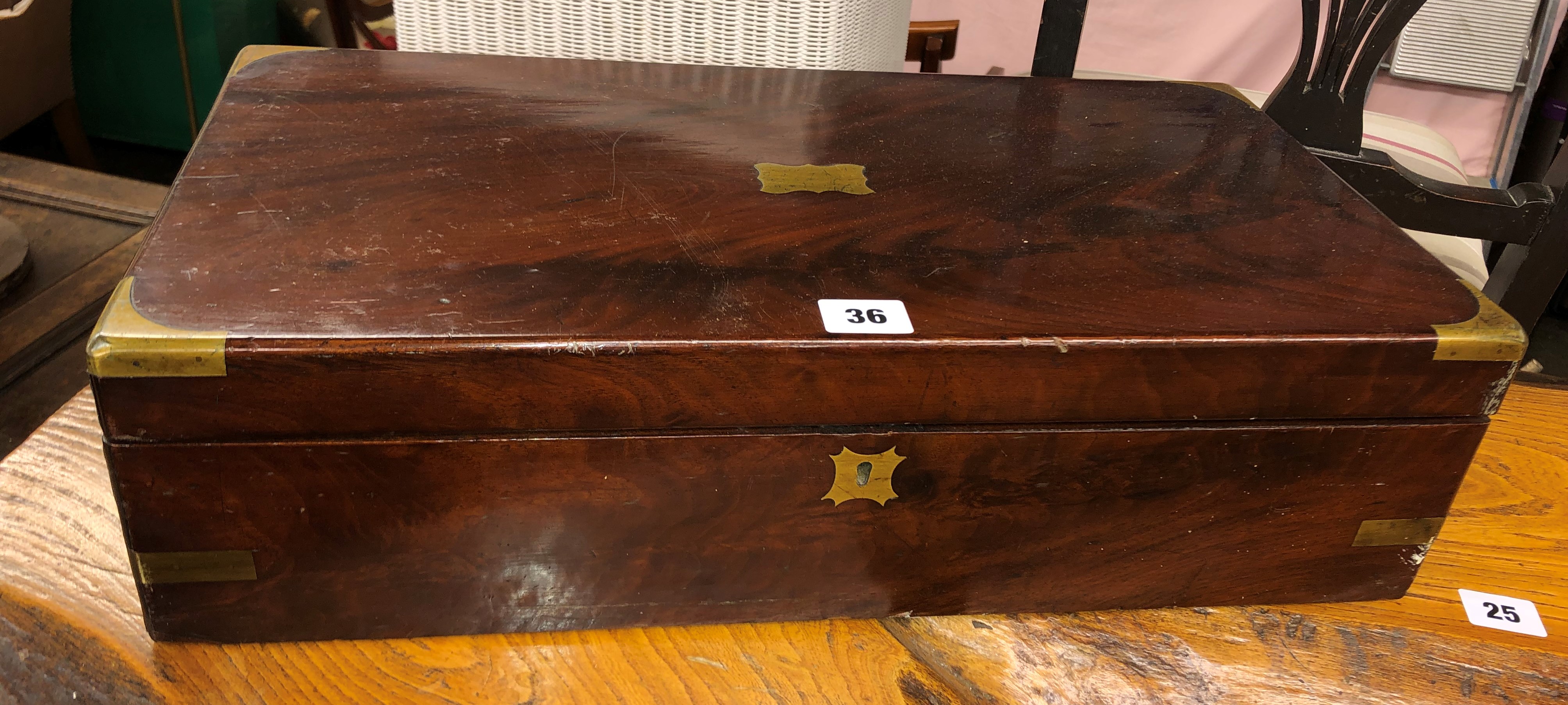 19TH CENTURY MAHOGANY BRASS BOUND OBLONG BOX