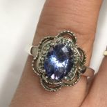 9K WHITE GOLD TANZANITE RING SIZE M/N 3G APPROX