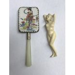 ORIENTAL RECLINING NUDE PHYSICIAN FIGURE AND A CHINESE SMALL HAND MIRROR
