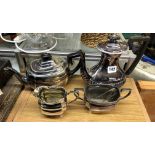 THREE PIECE ELECTRO PLATED REGENCY STYLE TEA SERVICE AND A LOBED SILVER PLATED COFFEE POT