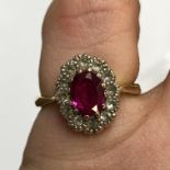 18CT GOLD RUBY AND CZ RING SIZE K, 3.
