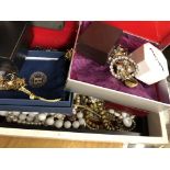 BOX OF MISCELLANEOUS COSTUME JEWELLERY, EARRINGS, BEADS,