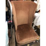 CARAMEL UPHOLSTERED ART DECO HIGH WING BACK CHAIR