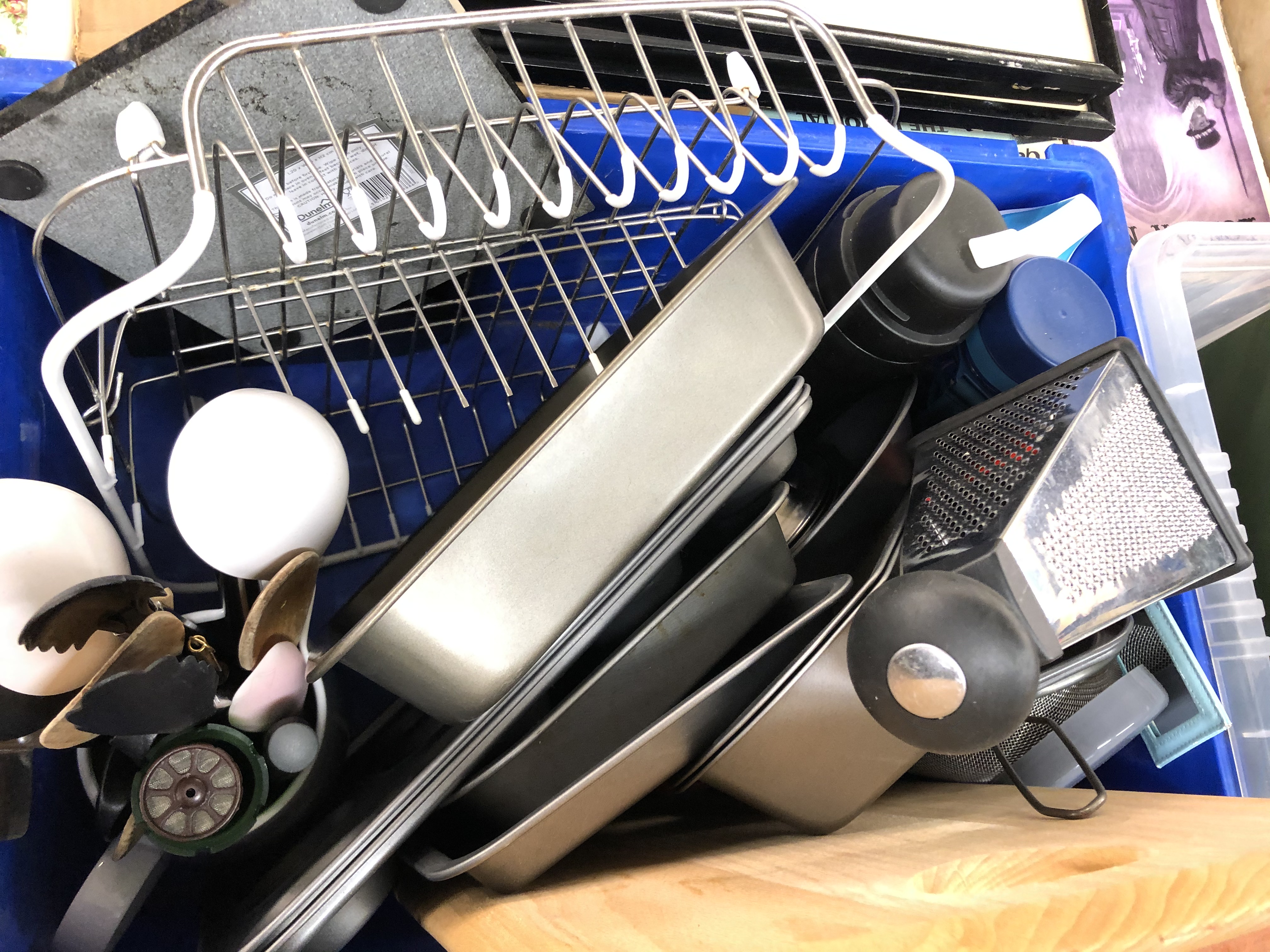 TWO CRATES OF REALLY GOOD QUALITY BAKING TRAYS AND DISHES, THERMOS, CHEESE GRATER, - Image 2 of 3