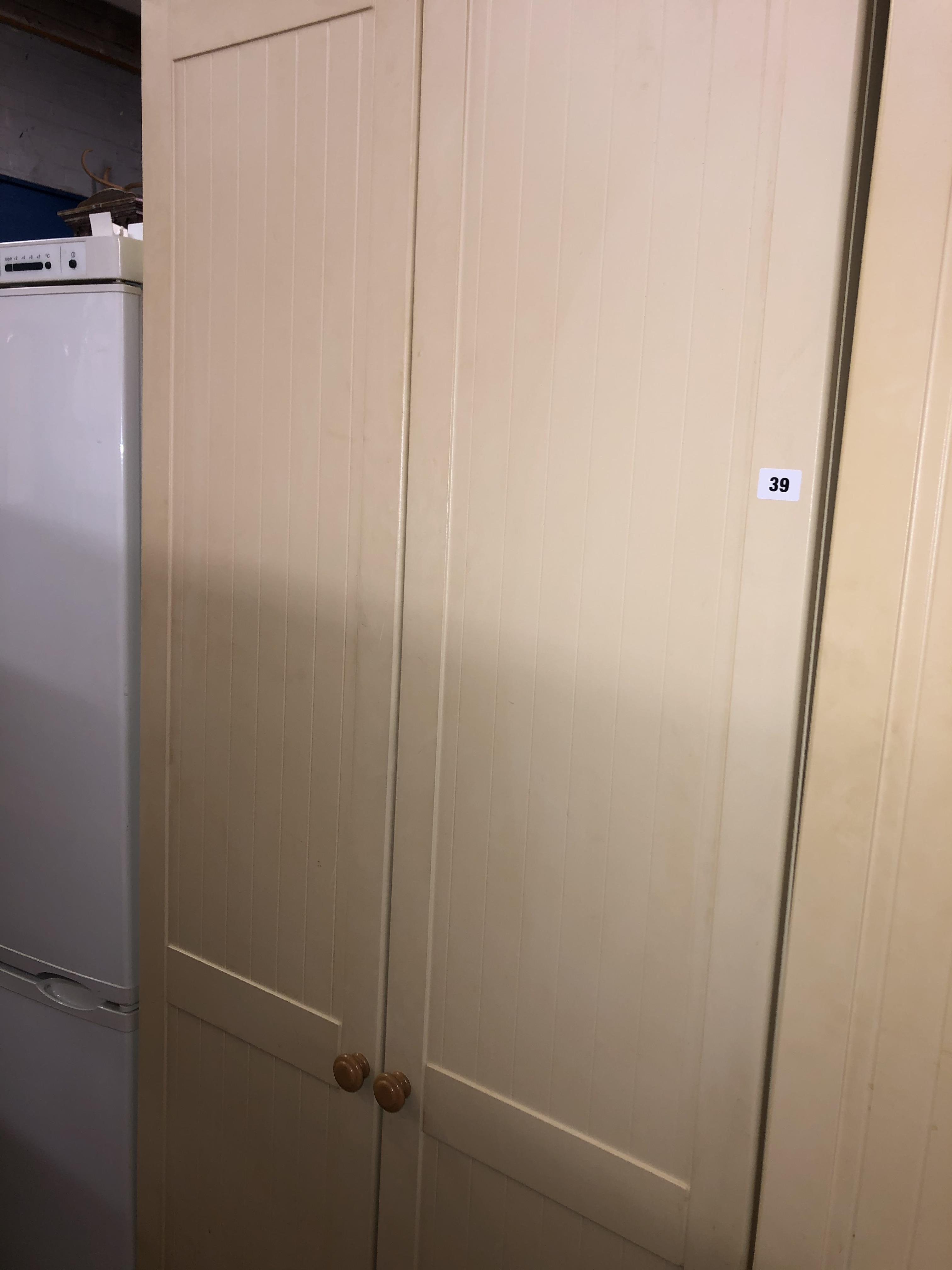 CREAM PANEL TWO DOOR WARDROBE AND MATCHING BEDSIDE CUPBOARD WITH DRAWER - Image 2 of 3