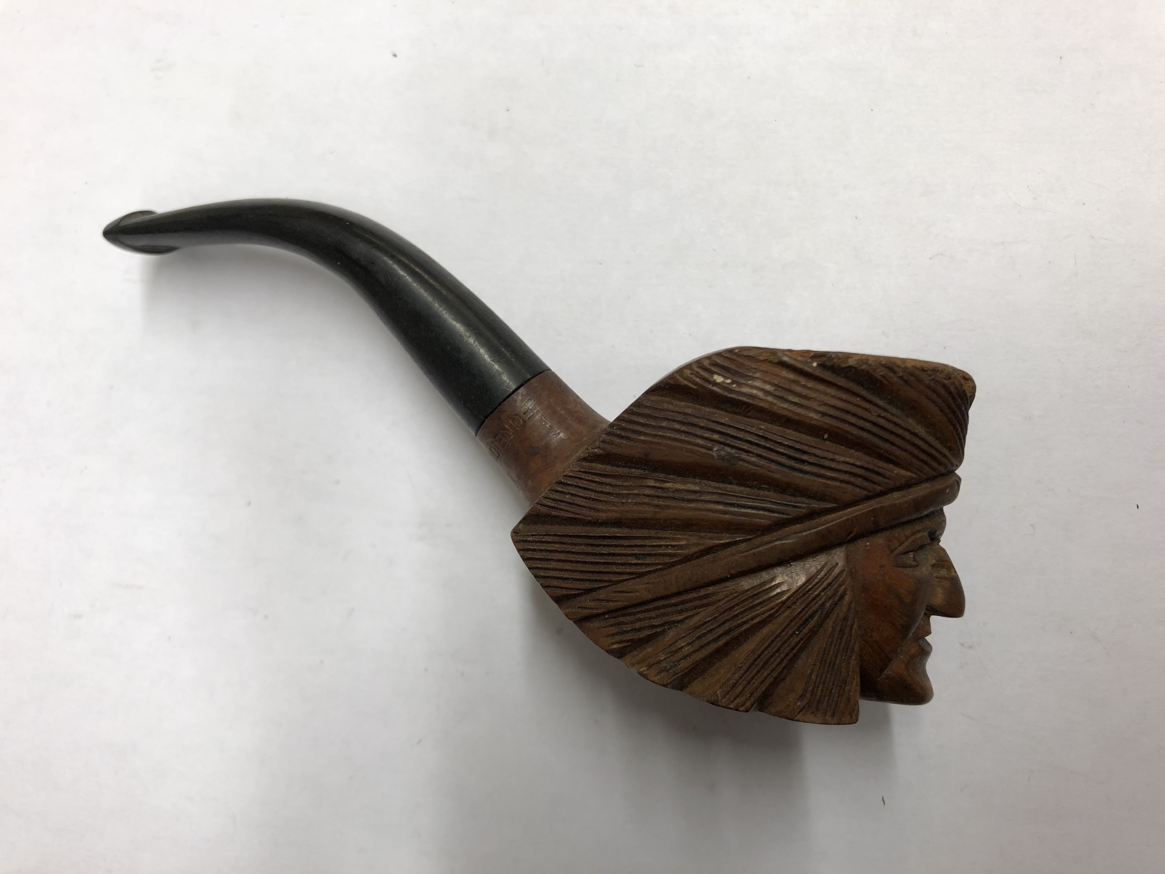 CARVED INDIAN CHIEF HEAD BOWL PIPE