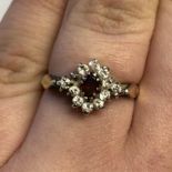 9CT GOLD RUBY AND DIAMOND CLUSTER RING (ONE STONE MISSING) SIZE L 3G APPROX