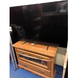 LARGE PANASONIC TV ON HARDWOOD MEDIA STAND WITH REMOTE CONTROL