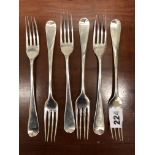 SET OF SIX LONDON SILVER GEORGIAN FORKS 11.