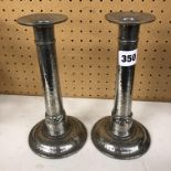PAIR OF FENTONS BROTHERS ENGLISH PEWTER ARTS AND CRAFTS STYLE CANDLESTICKS