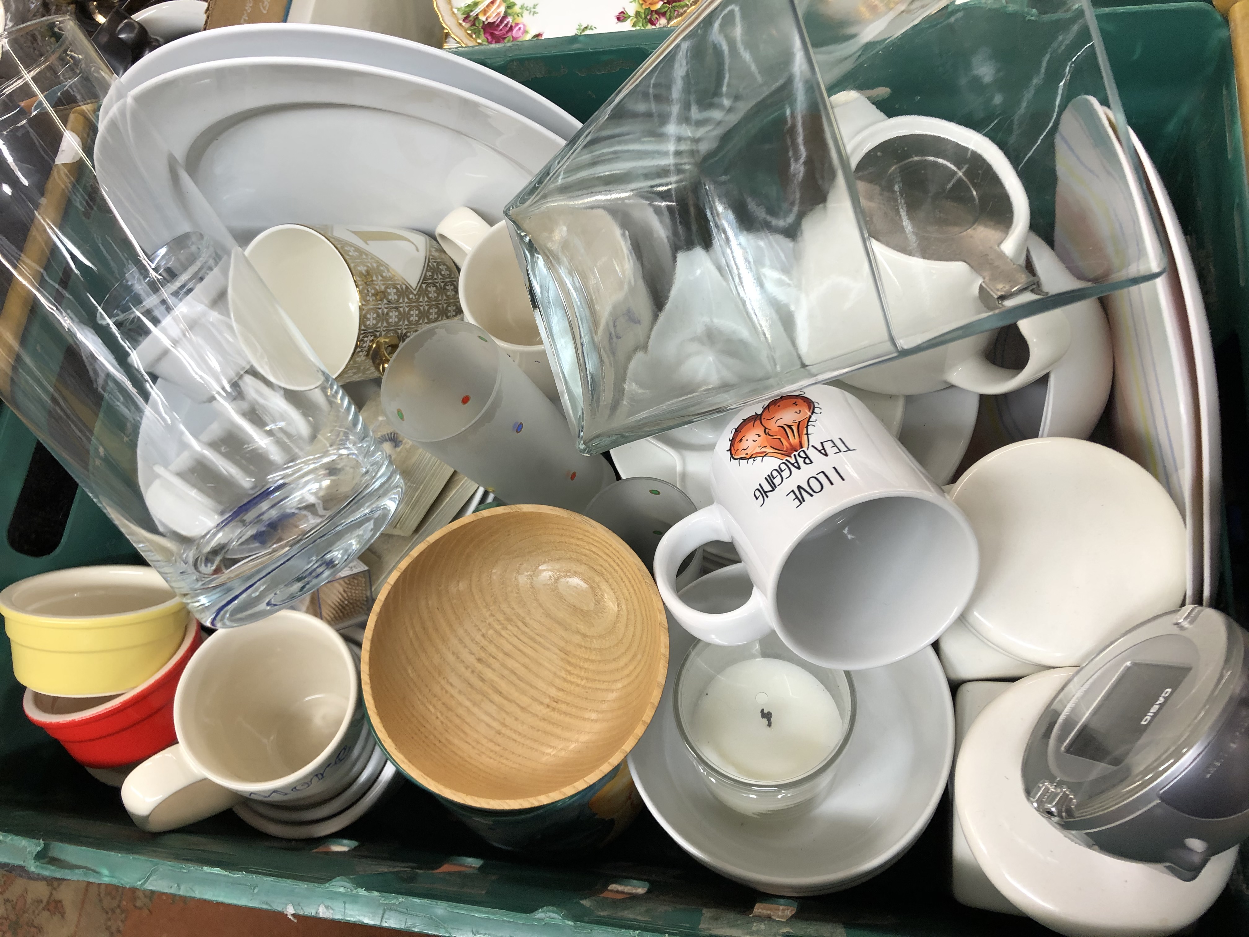 TWO CRATES OF REALLY GOOD QUALITY BAKING TRAYS AND DISHES, THERMOS, CHEESE GRATER, - Image 3 of 3