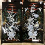 PAIR OF GLOSS AND MOTHER OF PEARL LACQUERED EFFECT ORIENTAL PANELS
