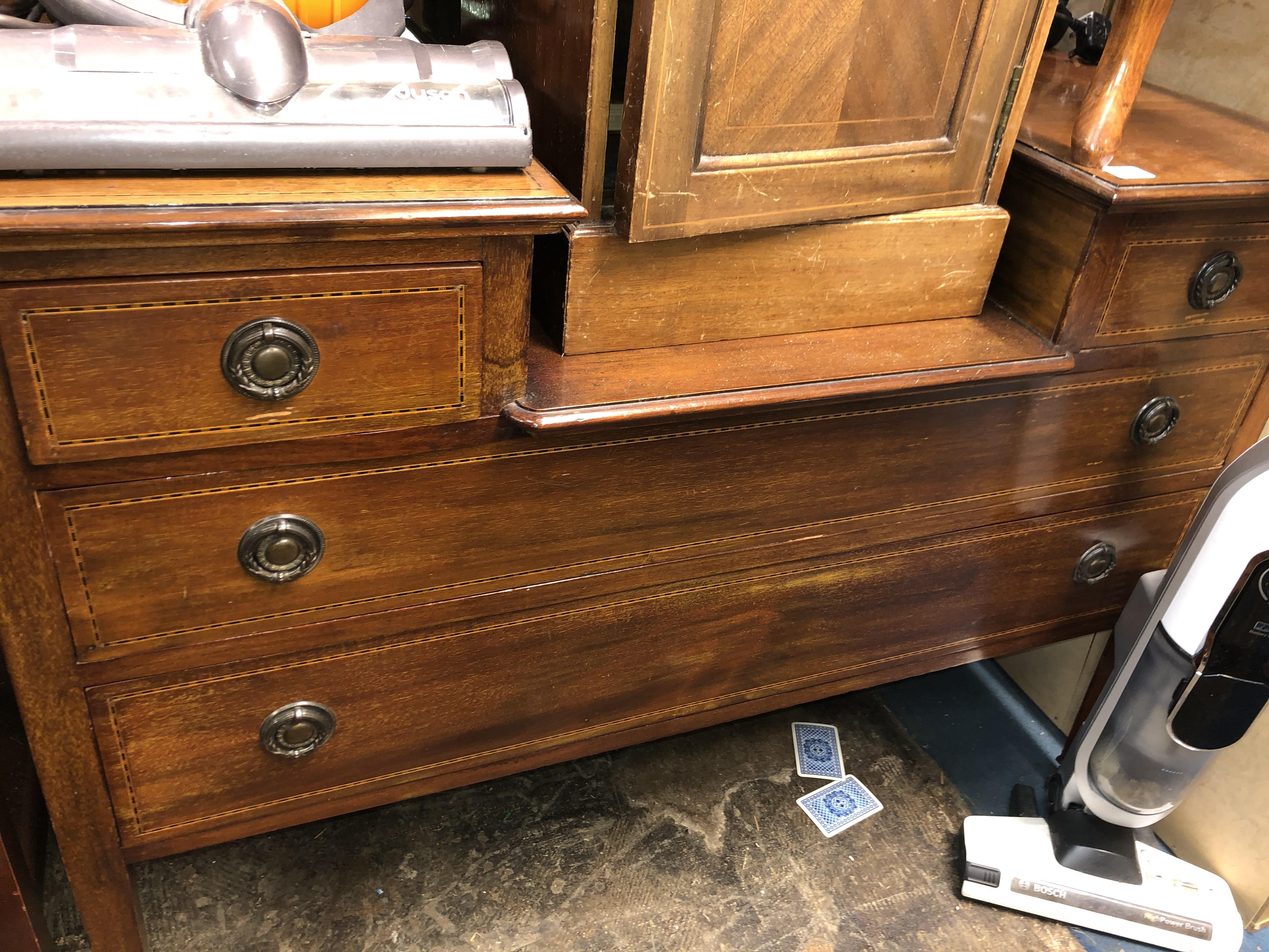 EDWARDIAN MAHOGANY CHEQUER STRUNG INLAID DRESSING TABLE