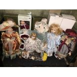 BOXED PORCELAIN HEADED DOLLS AND A MOUSE DOORSTOP