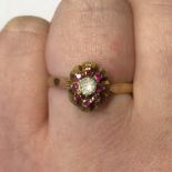 15CT YELLOW GOLD RUBY AND CZ CLUSTER RING SIZE O 2.