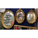 TWO CHALK GILDED OVAL MIRRORS AND A GILT ACANTHUS OVAL MIRROR