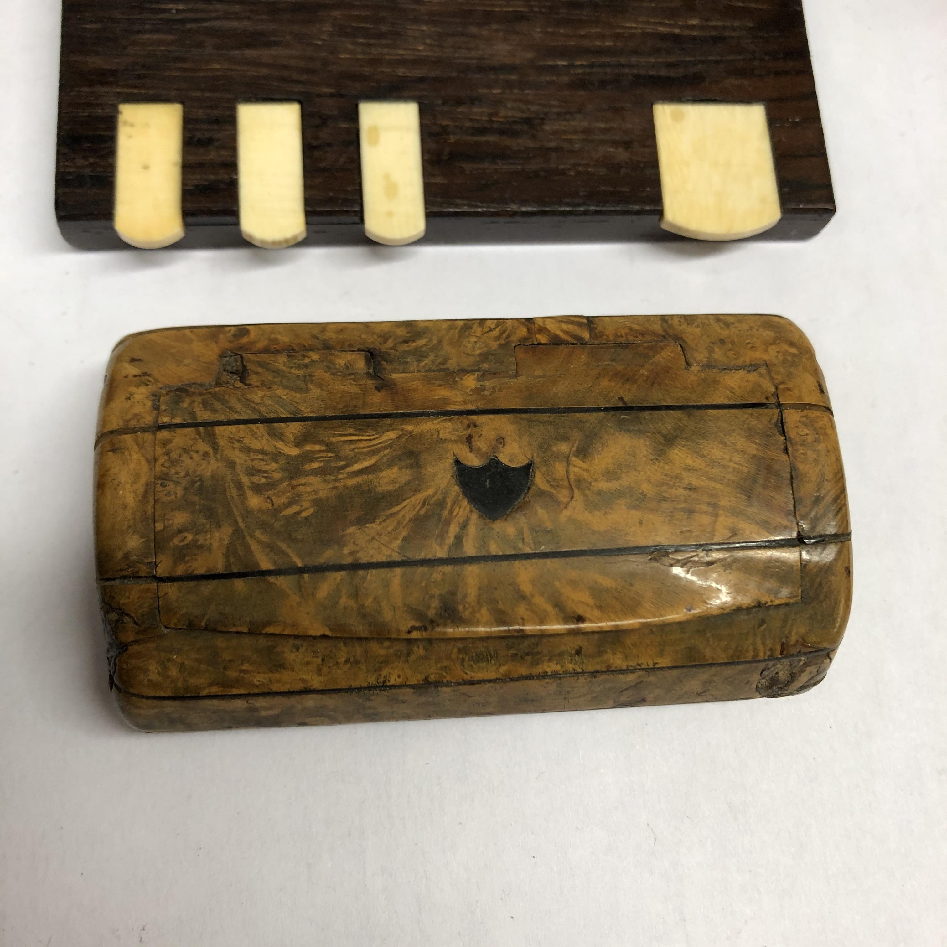WOODEN SNUFF BOX AND HARDWOOD AND BONE MARKER BOARD - Image 2 of 5