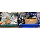 TWO CRATES OF REALLY GOOD QUALITY BAKING TRAYS AND DISHES, THERMOS, CHEESE GRATER,