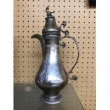 PERSIAN WHITE METAL STAMPED BALUSTER COFFEE POT WITH BIRD FINIAL 14.
