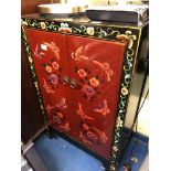 CHINESE INSPIRED BLACK AND PAINTED TWO DOOR CABINET