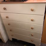 CREAM AND BEECH FIVE DRAWER CHEST
