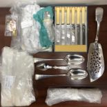 CASED SET OF WALKER & HALL SHEFFIELD PLATED BUTTER KNIVES, VARIOUS EPNS CUTLERY, AN EPNS FISH SLICE,