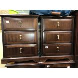 PAIR OF MATCHING DARK WOOD THREE DRAWER CHESTS