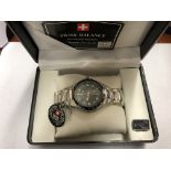 BOXED GENTS SWISS BALANCE WRIST WATCH