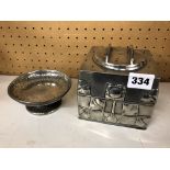 ARTS & CRAFTS TUDRIC PEWTER 0194 CUBED TEA CADDY AND A TUDRIC PEWTER 01460 SUCRIER/SHALLOW DISH