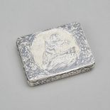 Russian Engraved and Nielloed Silver Rectangular Snuff Box, Moscow, 1824, 0.7 x 3.2 x 2.4 in — 1.8 x