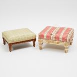 Two Small French Provincial Foot Stools, 19th/early 20th century, larger 7 x 13 x 12 in — 17.8 x 33