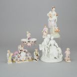 Eight Berlin and Other German Porcelain Figures and Groups, 19th/20th century, largest height 9.7 in