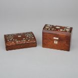 Two Victorian Rosewood Dresser Boxes, mid 19th century, 4 x 5.25 x 3 in — 10.2 x 13.3 x 7.6 cm