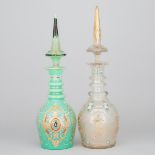 Two Large Bohemian Enameled Glass Decanters, for the Turkish market, late 19th century, largest heig